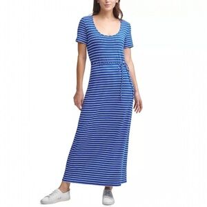Calvin Klein Purple Blue White Stripe Short Sleeve Shift Maxi Dress size 12